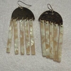 Boho Neutral Resin Fringe Statement Earrings | Cream & Gold